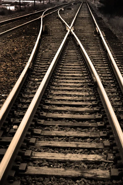 Железнодорожные пути с рельсами для поездов — стоковое фото