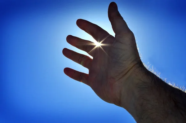 Reaching Hand to Heaven Seeking Light — Stock Photo, Image