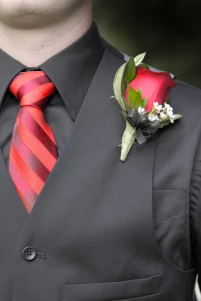 Man Wearing Formal Suit Tie and Flower — Stock Photo, Image