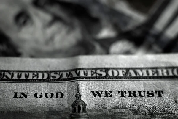 Száz Dollár Számlák Amerikai Pénz Egyesült Államok Címlet Vagyon Istenben — Stock Fotó