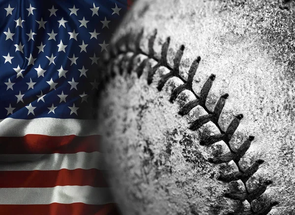 American Flag Mit Alten Abgetragenen Baseball Mit Leder Textur Spiel — Stockfoto