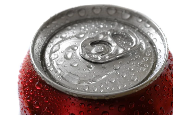Fresh can of soda pop soft drink with water drops chilled and refreshing