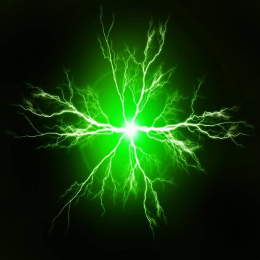 Saf güç patlaması ve karanlıkta yeşil elektrik.