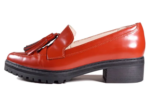 Femmes rouge pompon mocassins chaussure — Photo