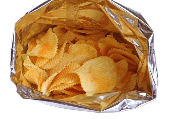 Potato chips, crisps in opened bag — Stock Photo, Image
