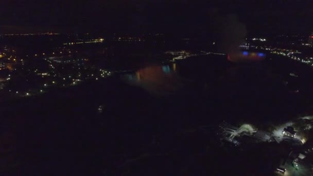 Aerial Niagara Falls at night — Stock Video