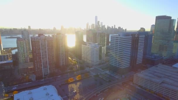 Salida del sol aéreo en Nueva Jersey 4k video — Vídeo de stock