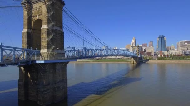 John A. Roebling Suspension Bridge antenn video — Stockvideo