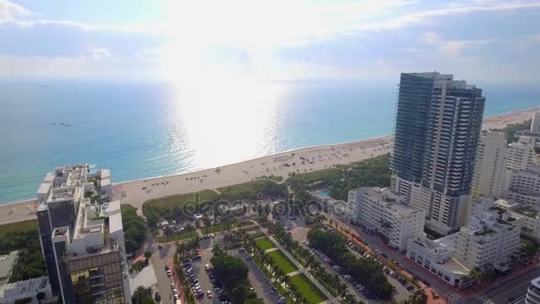 Воздушное видео Miami Beach buildings on the coast — стоковое видео