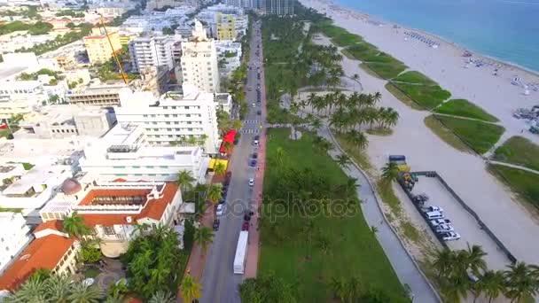 Historic hotels Ocean Drive aerial footage — Stock Video