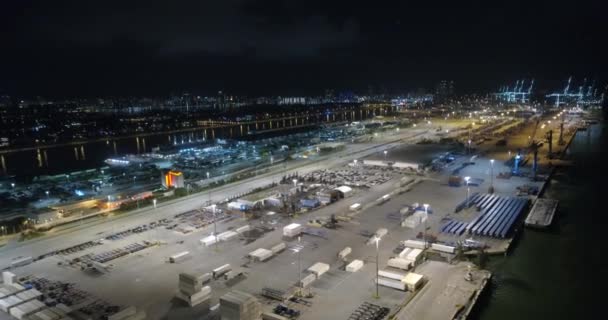 Noite aérea vídeo Port Miami 4k — Vídeo de Stock