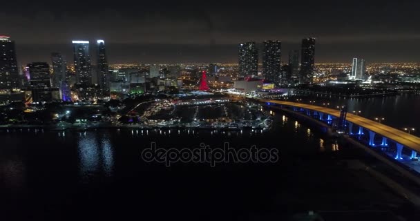 Aerial natt video Downtown Miami — Stockvideo