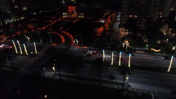 Aerial video holiday lights at night Bal Harbour FL — Stock Video