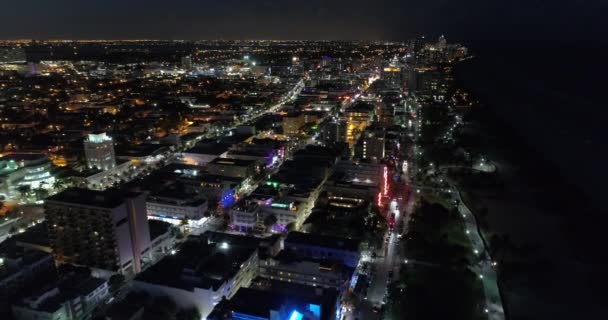 Night in Miami Beach drone aerial video — Stock Video