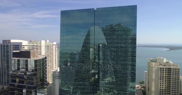 Aerial approach glass building — Stock Video