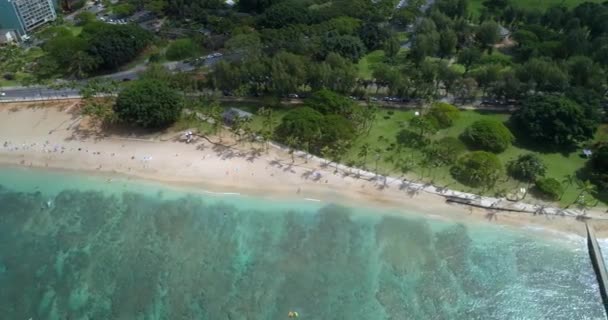 Luchtfoto van Waikiki Beach-Hawaii — Stockvideo