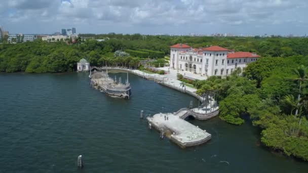 Drone aéreo Museo Vizcaya y jardines Villa 4k 60p — Vídeo de stock