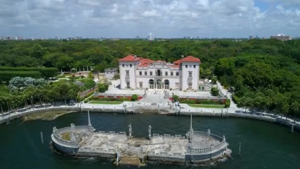 Antenne Drohne vizcaya Museum und Gärten Villa 4k 60p — Stockvideo