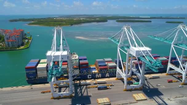 Пролет над грузовым судном Port Miami 4k 60p — стоковое видео