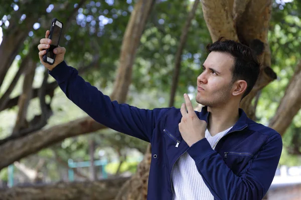 Male selfie in the park — Stock Photo, Image