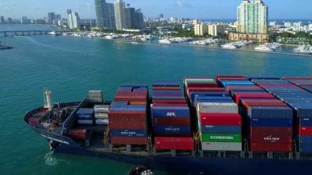 Navire cargo vidéo aérien Port Miami — Video