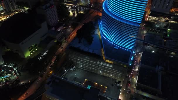 Building with blue neon lights 4k 24p — Stock Video