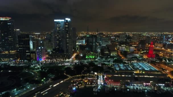 Illuminated city at night aerial tour video — Stock Video