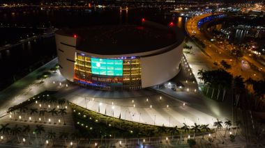 Aerial image American Airlines Arena at night clipart