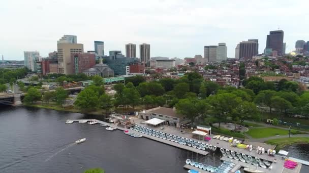 Luchtfoto Downtown Boston park scène — Stockvideo