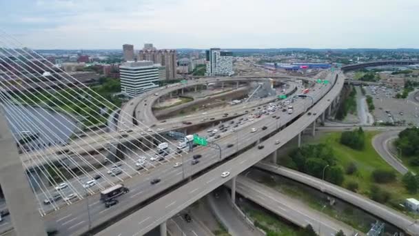 Boston Massachusetts Zakim Bridge 4k 60p drone — Stockvideo