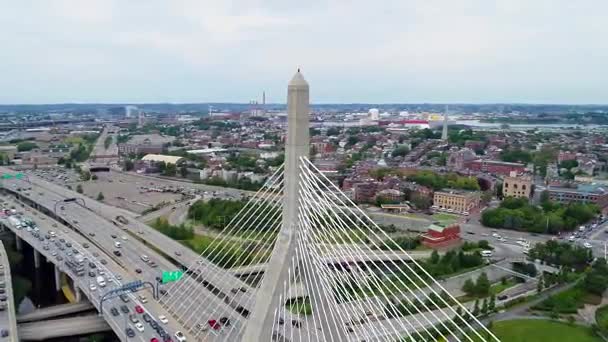 Drone orbit Leonard P. Zakim Bunker Hill Bridge — Stock Video