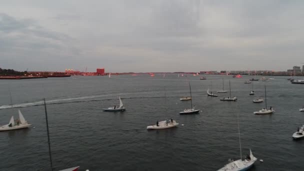 Sail boats in Boston Harbor Wharf 4k — Stock Video