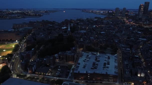 Boston natt footage blå timme — Stockvideo