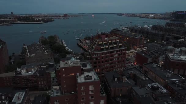 Night aerial drone video Boston USA — Stock Video