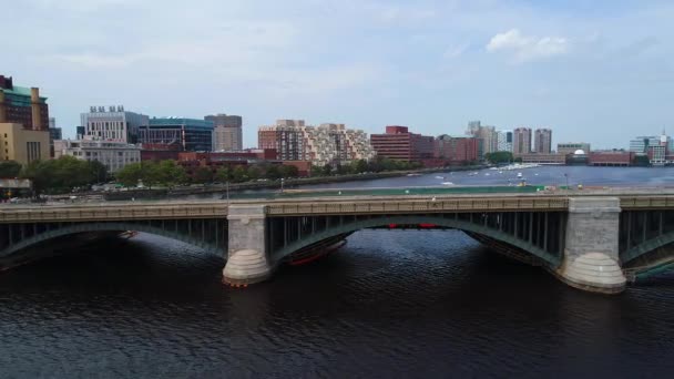 Sideways aerial drone video Longfellow Bridge Boston — Stock Video