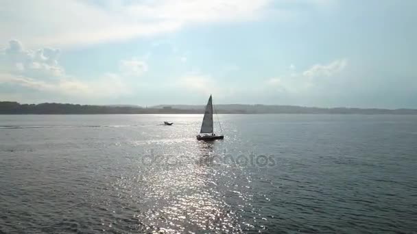 Luchtfoto video van een zeilboot in de baai 4k 60p — Stockvideo