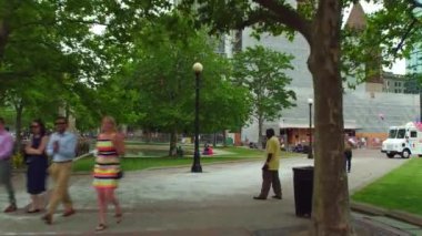 Copley Square çeşme kalabalıklar insanların boston ABD 4k