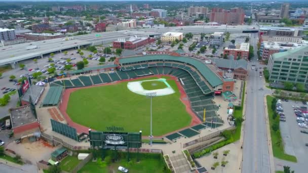 Aerial orbit Louisville Slugger Stadium 4k 60p — Stock Video