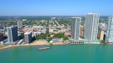 Chicago binalar Edgewater Michigan Gölü 4k