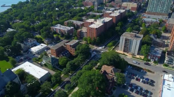 Antenowe dzielnicy mieszkalnej Evanston Chicago 4k — Wideo stockowe