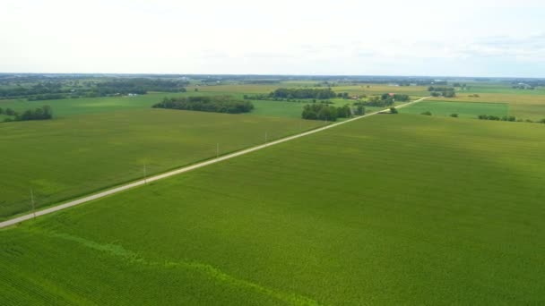 Боковой воздушный полет над сельскохозяйственными землями США — стоковое видео