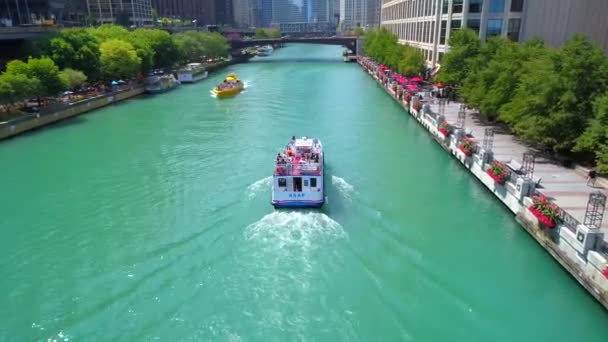 Luchtfoto Chicago River ferry boottocht 4k 60p — Stockvideo