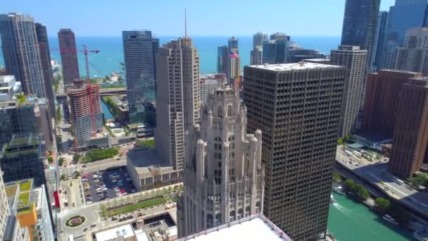 Aerial orbit Chicago Tribune Tower — Stock Video