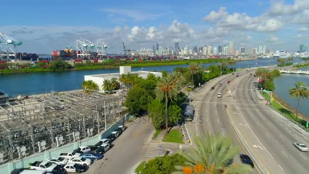 Terminal Island Miami Beach and power plant — Stock Video