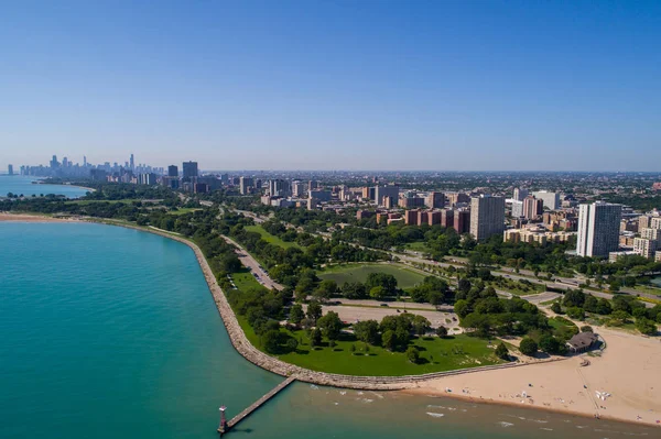 Imagem aérea Lincoln Park praia Chicago — Fotografia de Stock