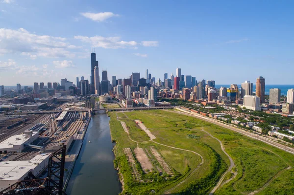 Longa imagem aérea do centro de Chicago — Fotografia de Stock