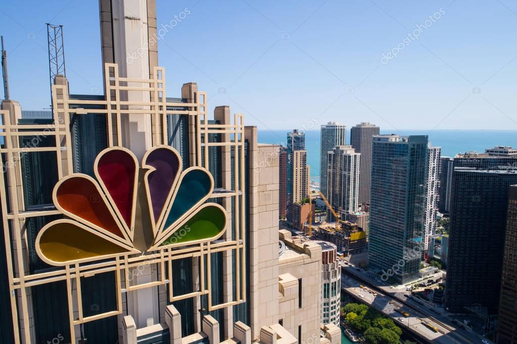 Aerial image of the NBC Chicago building