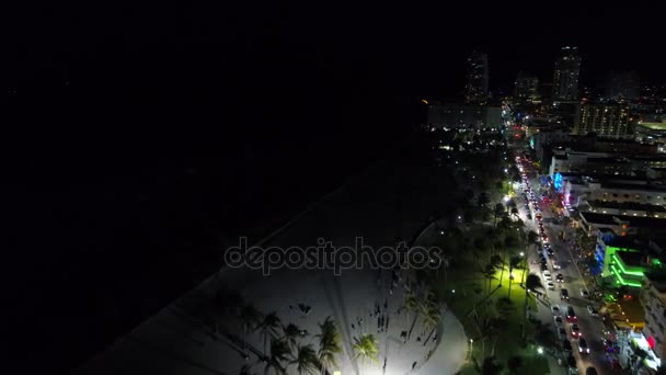 Flyg Miami Beach nattscen — Stockvideo