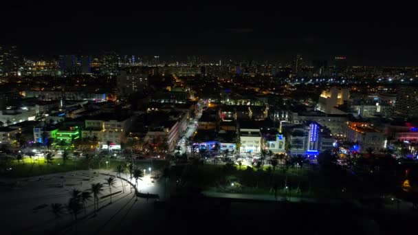 Luchtfoto nacht vertrek Miami Beach Fl — Stockvideo