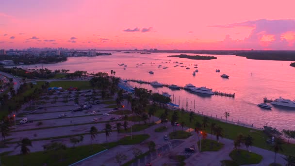 Aerial shot Miami bel tramonto lunatico — Video Stock